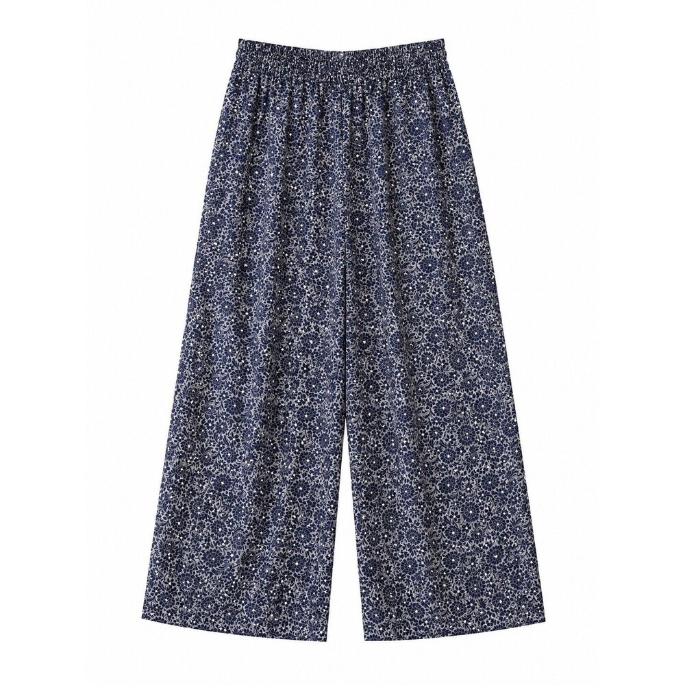 Blue White Floral Ditsy Print Wide Leg Palazzo Pants High Waist Size XS - Picture 2 of 15